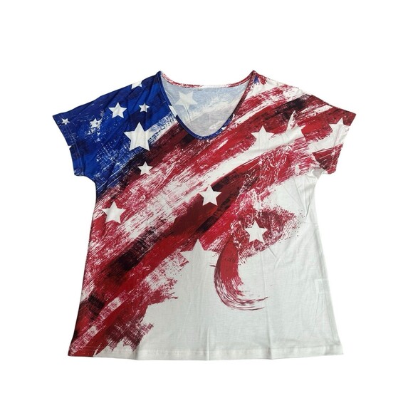 Stars & Stripes Graphic Tee Women Patriotic Short Sleeve V-Neck Size Large USA - Picture 1 of 2